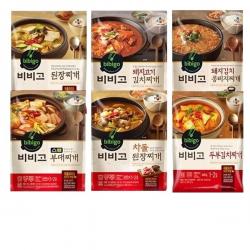 CJ 비비고 찌개 6종 초간단레시피 일품요리 즉석안주(돼지고기김치찌개+차돌된장찌개+육개장+두부김치찌개+된장찌개+스팸부대찌개), 1set