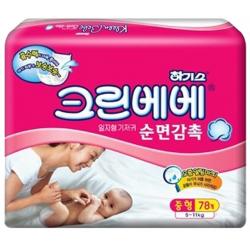 하기스 크린베베 일자형 순면감촉 기저귀 남여공용 중형 (5~11kg), 78매