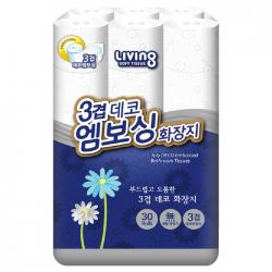 리빙 3겹 데코엠보싱 화장지 30롤 1개