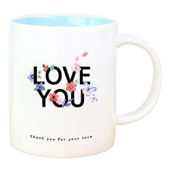 핸드팩토리 블루밍 플라워 LOVE YOU 머그컵 330ml, 파스텔블루
