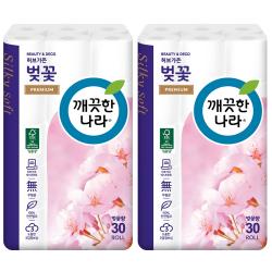 깨끗한나라 허브가든 벚꽃 프리미엄 3겹 롤화장지 천연펄프 27m 30롤 2팩