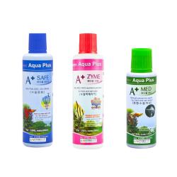 아쿠아플러스 수족관 세이프 수질 안정제 260 Ml + 자임 수질 박테리아 260 Ml + 메드 종합 예방제 120 Ml 1세트