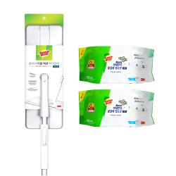 스카치브라이트 올터치 더블액션 막대걸레 대형 + 베이직 미세먼지 물걸레 청소포 더블액션 대형 25매 X 2p 1세트