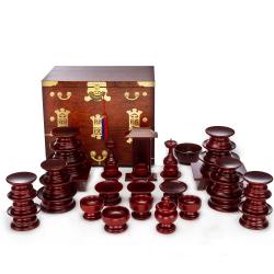 춘향골 남원목기 남원 춘향 오리목 제기 37p + 왕관 제기함 (+ 퇴주그릇), 1box, 접시18,나물접시3,술잔3,잔대3,탕기3,식혜그릇1,향로1,촛대2,어틀1,편틀1,지방틀1,왕관함1,퇴주그릇1