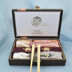 H.jin 백수백복 골드티타늄 수저세트 B스타일 1세트 티타늄수저 2벌 + 받침 2p + 비단주머니 2p + 정품케이스