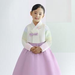 금동이 여아용 보라 리본 한복 세트 Aw116 + 복주머니