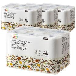 쿠팡 브랜드 코멧 키친 천연펄프 키친타올 롤형 130매 2겹 6롤 4팩