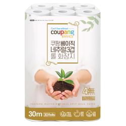 쿠팡베이직 네추럴 3겹 천연펄프 롤화장지 30m 30롤 1개