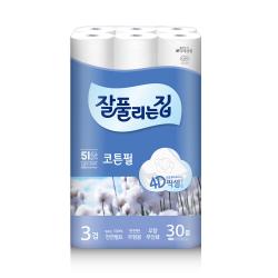잘풀리는집 코튼필 롤화장지 27m 1팩 30롤
