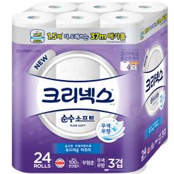 크리넥스 3겹 순수소프트 화장지 37m 24롤 1팩