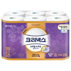 크리넥스 천연펄프 3겹 화장지 수프림 소프트 27m 12롤 1팩