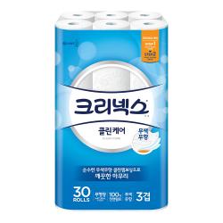 크리넥스 3겹 클린케어 천연펄프 화장지 25m 30롤 1팩