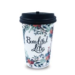투고팩 플라워 종이컵 380ml + 개폐형뚜껑 100개입 1세트