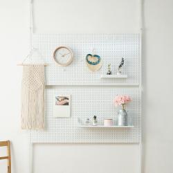 까사마루 매직 스탠드형 타공판 1200 x 600 mm + 다용도 슬림 선반 + MDF선반 + 후크 + 후크4종, 1세트, 화이트