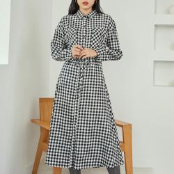 SOLOIST 여성용 깅엄체크 A라인 셔츠 SAEJ4624