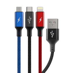 주파집 3in1 멀티 고속충전 케이블 1.2m 혼합색상 1개