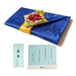 신랑님이 신부 댁으로 모란 예단보 + 서식지 + 봉채봉투 6 세트 남색 1세트
