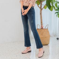 진마니아 여성용 중청 스크래치 워싱 스판 부츠컷 데님 Wjm 753