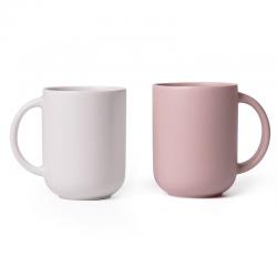 보울보울 레트로라인 핸들 머그컵 360ml 밀크화이트 파우더핑크 1세트