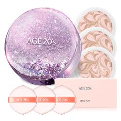 에이지투웨니스 샤이닝드롭 팩트 에디션 케이스 + 리필 12.5g X 3p + 꽃잎 퍼프 3p 세트 21호 핑크라떼 1세트