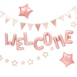 환영파티장식 풍선세트 헤링본 스타 Welcome 로즈골드 1세트