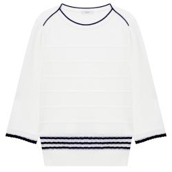 헤지스 여성용 21SS 라인배색 면혼방 7부소매니트 HSSW1B302