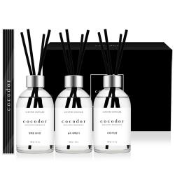 코코도르 퍼퓸 디퓨저 200ml x 3개 + 리드스틱 20개입 세트, 양재동 꽃시장, 숲속 새벽 공기, 너의 비누향