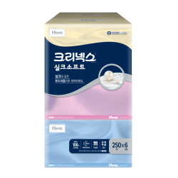 크리넥스 실크소프트 미용티슈 천연펄프 2겹 250매 6개입 1팩