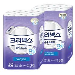 크리넥스 3겹 순수소프트 27m 롤화장지 30롤 2팩