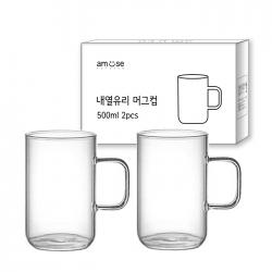 어뮤즈키친 내열유리 머그컵 500ml 단일색상 2개
