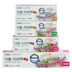 프로그 더블지퍼백 4종 혼합세트 미니 50매 + 소형 50매 + 냉장 중형 20매 + 냉장 대형 15매, 1세트