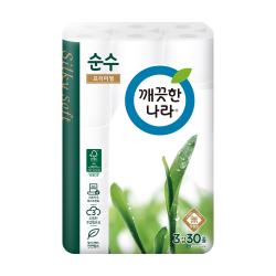 깨끗한나라 3겹 데코 순수 프리미엄 천연펄프 롤화장지 30m 30롤 1개
