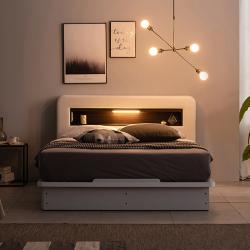 가구야 카인 가죽 LED + 220V 평상형 침대 협 + 7존 케미컬 라텍스탑 셀프 포켓 매트리스 세트 방문설치, 화이트