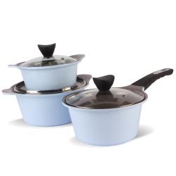 키친웰 벨로스 세라믹 코팅 냄비 3종세트 스카이블루 양수냄비 16cm + 20cm + 편수냄비 18cm