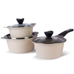 키친웰 벨로스 세라믹 코팅 냄비 3종세트 베이지 양수냄비 16cm + 20cm + 편수냄비 18cm