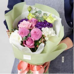 프레시가든 생화 로맨틱 꽃다발 S, 올리브그린