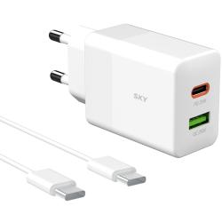 스카이 필 Q2s Pd Pps 25w Usb 듀얼 초고속 충전기 어댑터 + 고속 충전 케이블 화이트 1세트