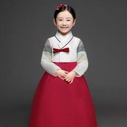 금동이 여빨강사색동 여아용 아동한복세트 AW161