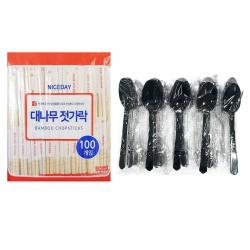 생활을그리다 대나무 젓가락 100p + 다회용 스푼 블랙 50p 1세트
