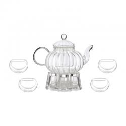 삼호유리 스트라이프 내열유리 티포트 세트 Sh Teapotset 1 1세트 티포트 + 티워머 + 원형잔 4p