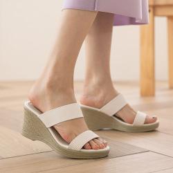 분홍코끼리 여성용 경량창 블로그 웨지 슬리퍼 7.5cm