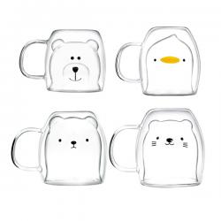 라임올리브 동물 내열 이중 머그컵 4종 세트 곰 무뚝뚝캣 스마일캣 오리 1세트