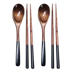 영수산업카멜 배색 우드 고급 컬러 옻칠 원목 수저세트 블랙, 2세트, 숟가락 2p + 젓가락 2p