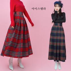 레드 네이비 모직 체크 주름 밴딩 롱스커트 울스커트 겨울스커트 겨울치마 모직치마 모직스커트 플레어스커트 플리츠스커트 A라인스커트 타탄체크 크리스마스 연말룩 주름치마 체크치마 밴딩스커트 레드체크 하객스커트 파티룩 데이트룩 데일리스커트