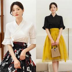 시크라인 소매 레이스 포인트 저고리 블라우스