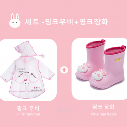 [행운이네][국내발송] 3D 입체동물 레인코트 레인부츠 유아우비 장화세트 EVA 반투명 공룡 토끼 개구리 오리