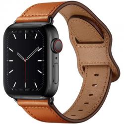 애플워치 시리즈 6 5 4 3 2 1 SE 42mm 44mm 브라운 밴드와 블랙 어댑터가 호환되는 iWatch Band 44mm 42mm Genoine Leather Replacement Band Strap과의 호환성, 상세페이지 참조, 상세페이지 참조