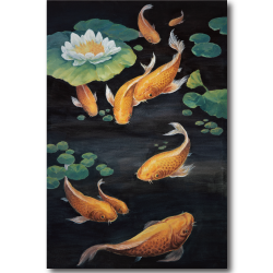 금비단가 재물운 성공운 잉어그림 구어도액자 풍수그림 2종 작가가그린 그림 황금 잉어 세로 구어도 
