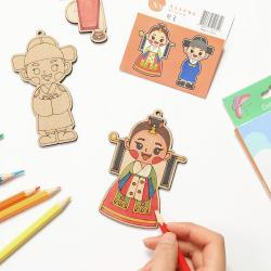 바오바론 다문화 팬시 우드 세계 전통 의상 유아 어린이 색칠 놀이 체험 어린이집 초등학교 미술 수업 재료 학습 교구 가방 고리 열쇠고리 만들기, 1개, 다문화세트(중국)