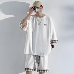 주니어반팔티 트렌드 여름 와플 뒤집다 변경의 격자 티셔츠 남자 청소년 와이드 루즈핏 빅사이즈 캐주얼투피스 4927676454